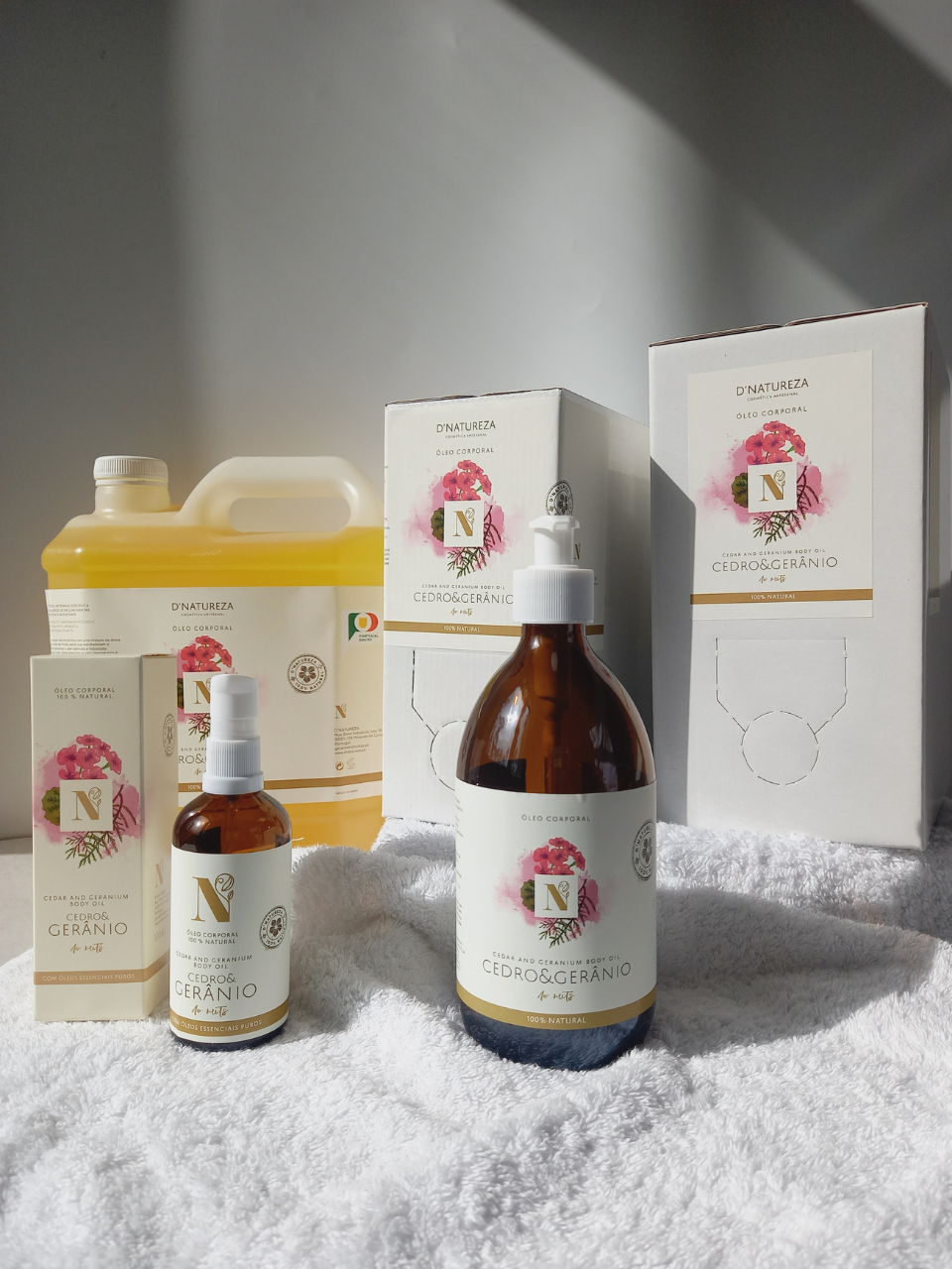 Óleo corporal de cedro e gerânio (No Nuts) 100ml, 500ml, 3L e 5L